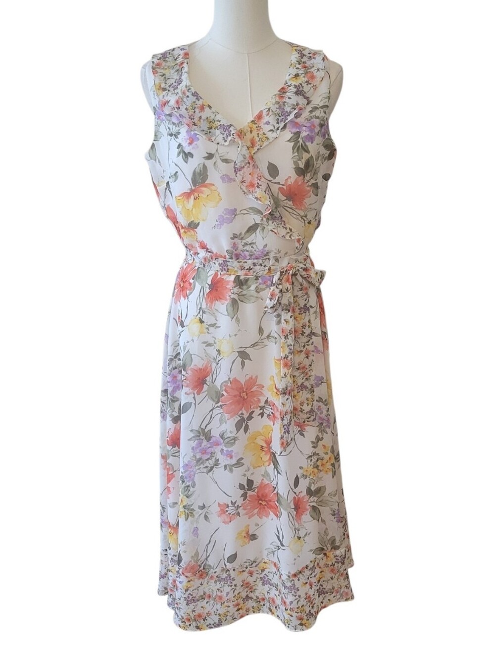 NWT Nicole Miller Floral Chiffon Midi Sleeveless Dress Size 8‎